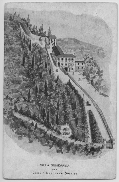 Cartolina con disegno di Villa Giuseppina a Bidogno