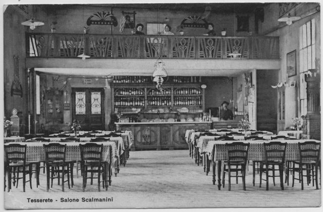 Cartolina della sala del ristorante Scalmanini