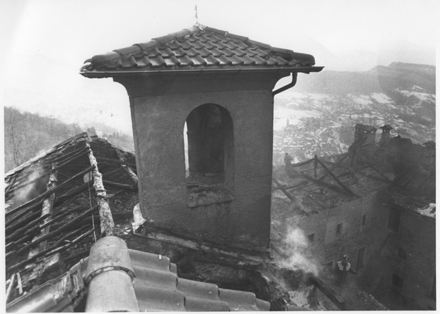 Veduta del Convento di Bigorio dopo l'incendio