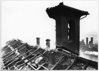 Veduta del tetto del Convento dopo l'incendio