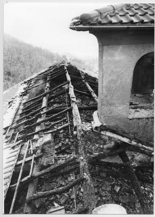 Veduta del tetto del Convento di Bigorio dopo l'incendio