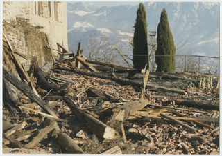 Materiale di scarto nel giardino del Convento durante i restauri