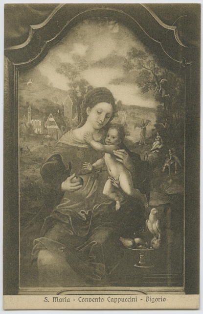 Cartolina che ritrae il dipinto di Santa Maria nella chiesa del Convento di Bigorio