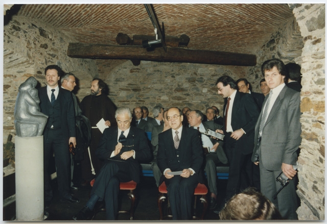 Il presidente Cossiga e il presidente Furgler assistono al concerto in loro onore nella Cappella del Convento di Bigorio