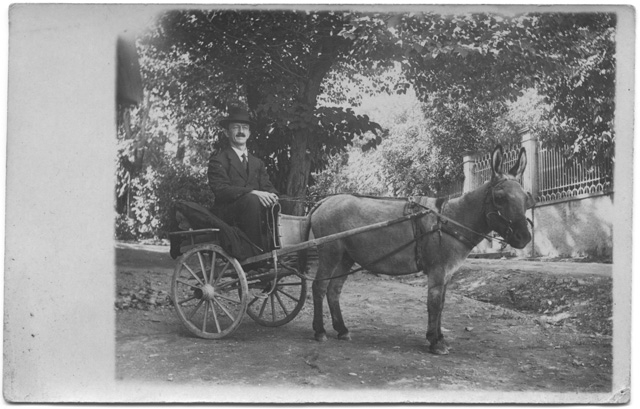 Michele Storni a bordo di un carretto
