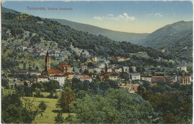 Cartolina dipinta di Tesserete con Campestro e Almatro