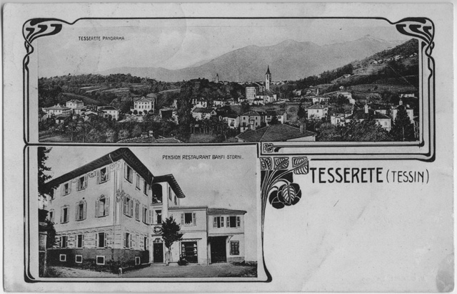Cartolina di Tesserete con la Pensione Ristorante Banfi - Storni