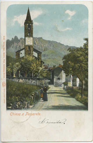 Cartolina dipinta della chiesa S. Stefano di Tesserete