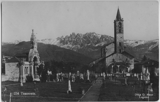 Cartolina della chiesa S. Stefano di Tesserete con il cimitero