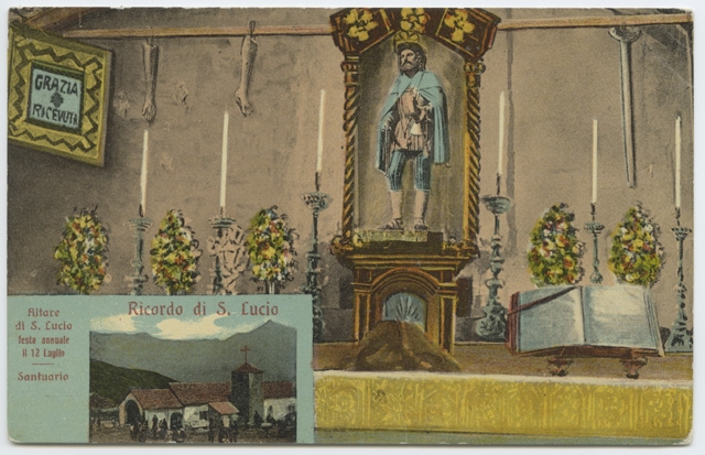 Cartolina illustrata dell'altare del Santuario di San Lucio