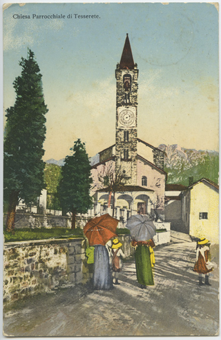 Cartolina dipinta della chiesa S. Stefano di Tesserete