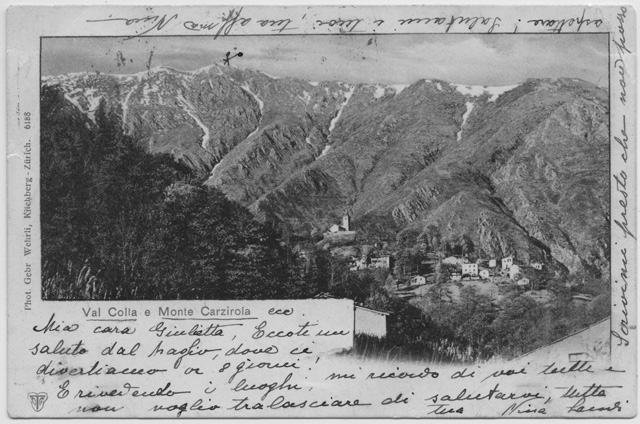 Cartolina della Val Colla con il Monte Gazzirola