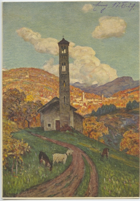 Cartolina con dipinto di Luigi Rossi della chiesa S. Pietro e Paolo di Sureggio