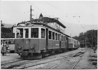 Cartolina della stazione di Tesserete con la ferrovia Lugano-Tesserete