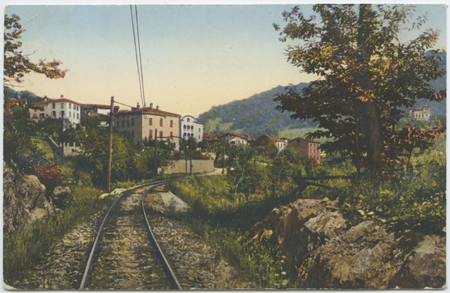 Cartolina illustrata coi binari della ferrovia Lugano-Tesserete