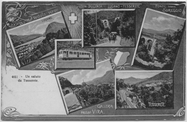 Cartolina ricordo dell'inaugurazione della ferrovia Lugano-Tesserete