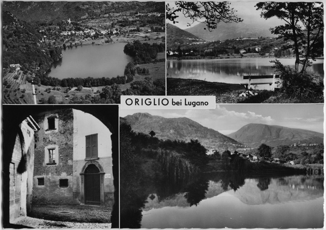Cartolina di Origlio con il laghetto