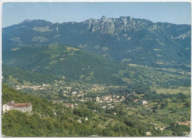 Cartolina di Tesserete con il Convento del Bigorio e i Denti della Vecchia