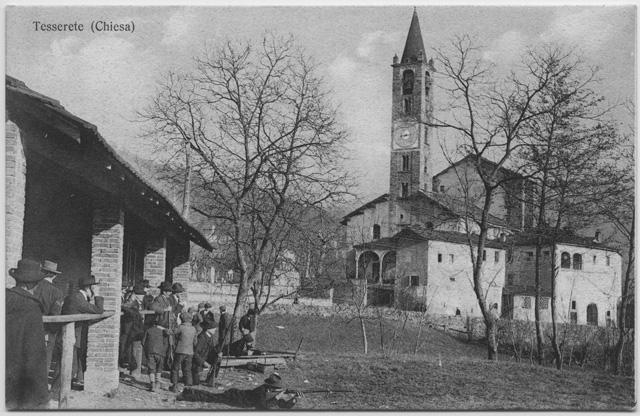 Cartolina di Tesserete con il tiro e la chiesa di Santo Stefano