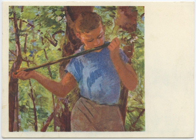 Cartolina con il dipinto di Regina Conti "Ragazzo con zufolo"