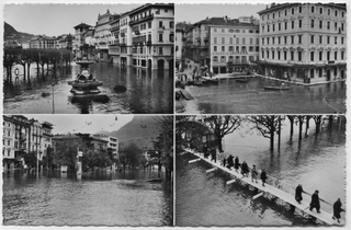 Cartolina di Lugano durante l'allagamento del 1951