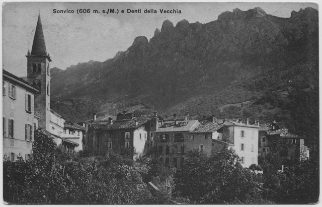 Cartolina di Sonvico con i Denti della Vecchia