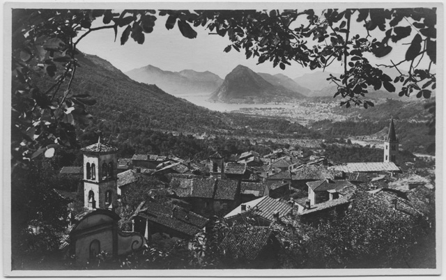 Cartolina di Sonvico con il golfo del Ceresio