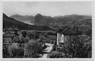Cartolina di Sonvico con veduta del golfo del Ceresio