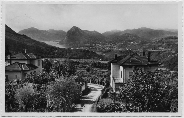 Cartolina di Sonvico con veduta del golfo del Ceresio