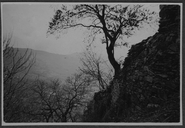 Dirupo con muro e piante e scorcio su delle montagne