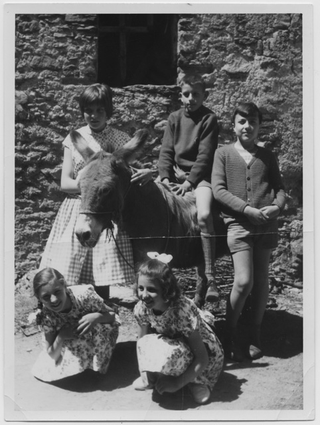 Bambini in posa con asino a Comano