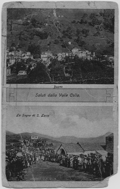 Cartolina della Val Colla con Bogno e il San Lucio