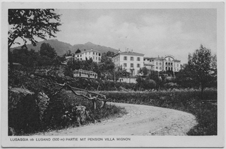 Cartolina della ferrovia Lugano-Tessete con la pensione Mignon