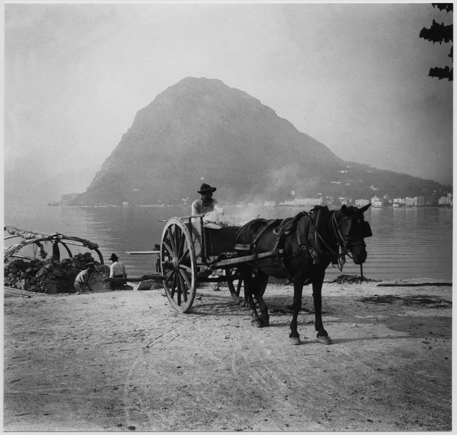 Uomini al lavoro sulle rive del Ceresio