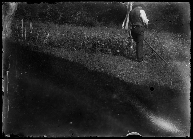 Uomo con la falce durante la fienagione