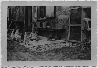 Magda Torrazza in posa con galline a Condra