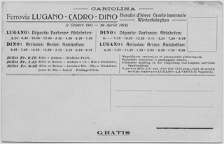 Cartolina pubblicitaria della ferrovia Lugano-Cadro-Dino (retro)