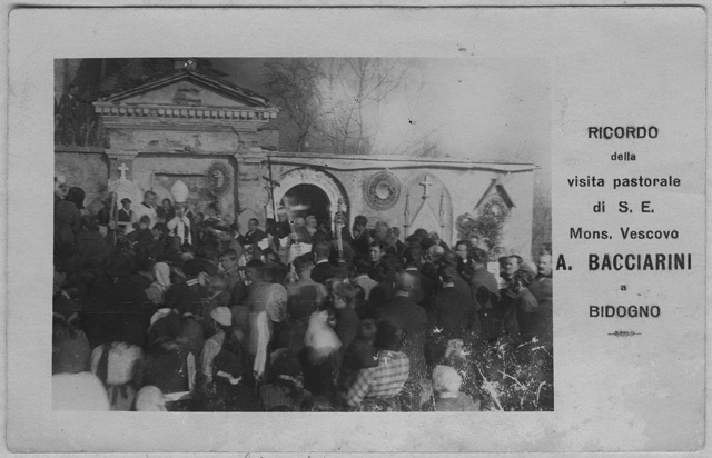 Cartolina ricordo della visita di Mons. Vescovo A. Bacciarini a Bidogno