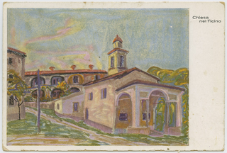 Cartolina dipinta dell'oratorio di Santa Lucia a Cagiallo