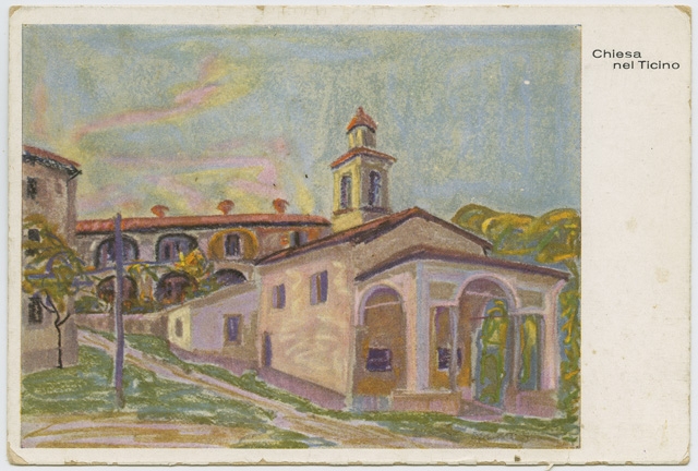 Cartolina dipinta dell'oratorio di Santa Lucia a Cagiallo