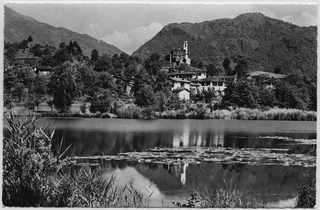 Cartolina di Origlio con il laghetto