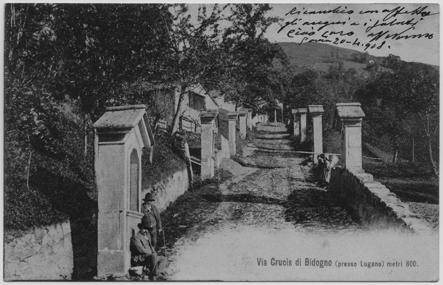 Cartolina di Bidogno con la via Crucis