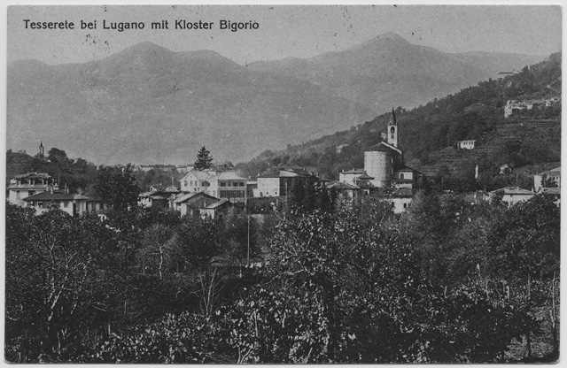 Cartolina di Tesserete con il convento di Bigorio